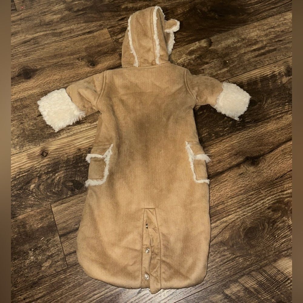 Gap Tan Faux Suede Sherpa Shearling Infant Snow Suit Bunting Newborn 0-3 - Picture 5 of 8